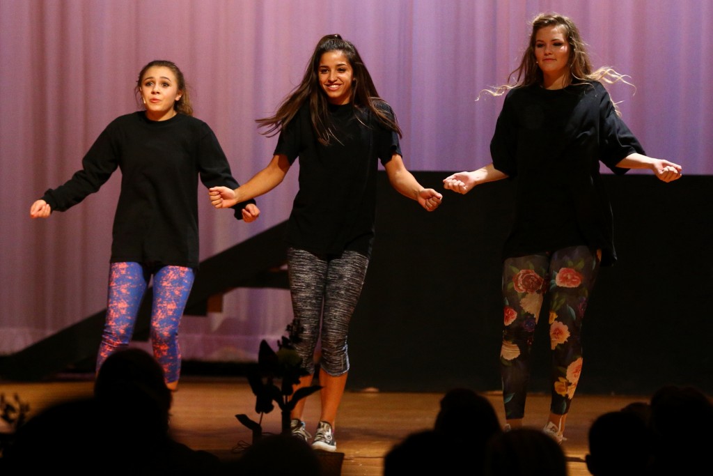 Maddie Barnett, Alissa Lackey and Megan Scevers dance during the musical.