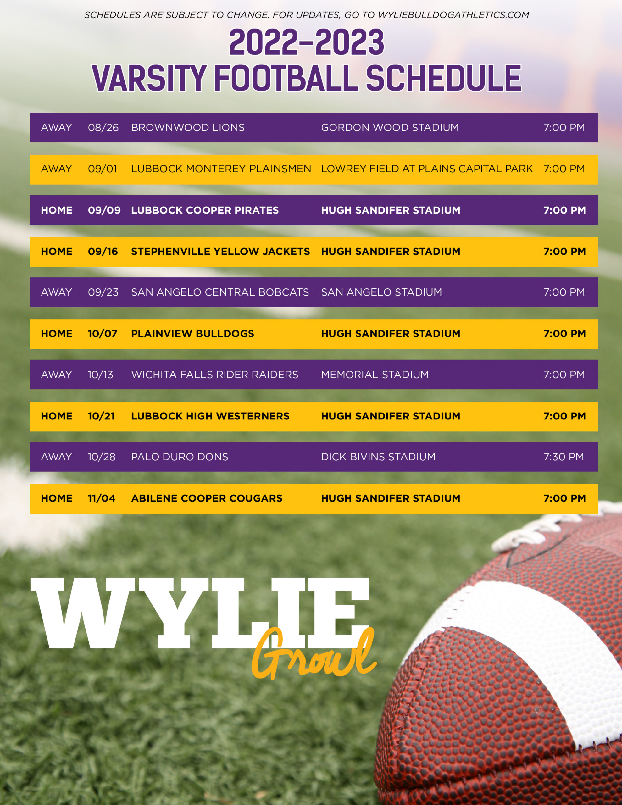 Wylie Football Schedule 