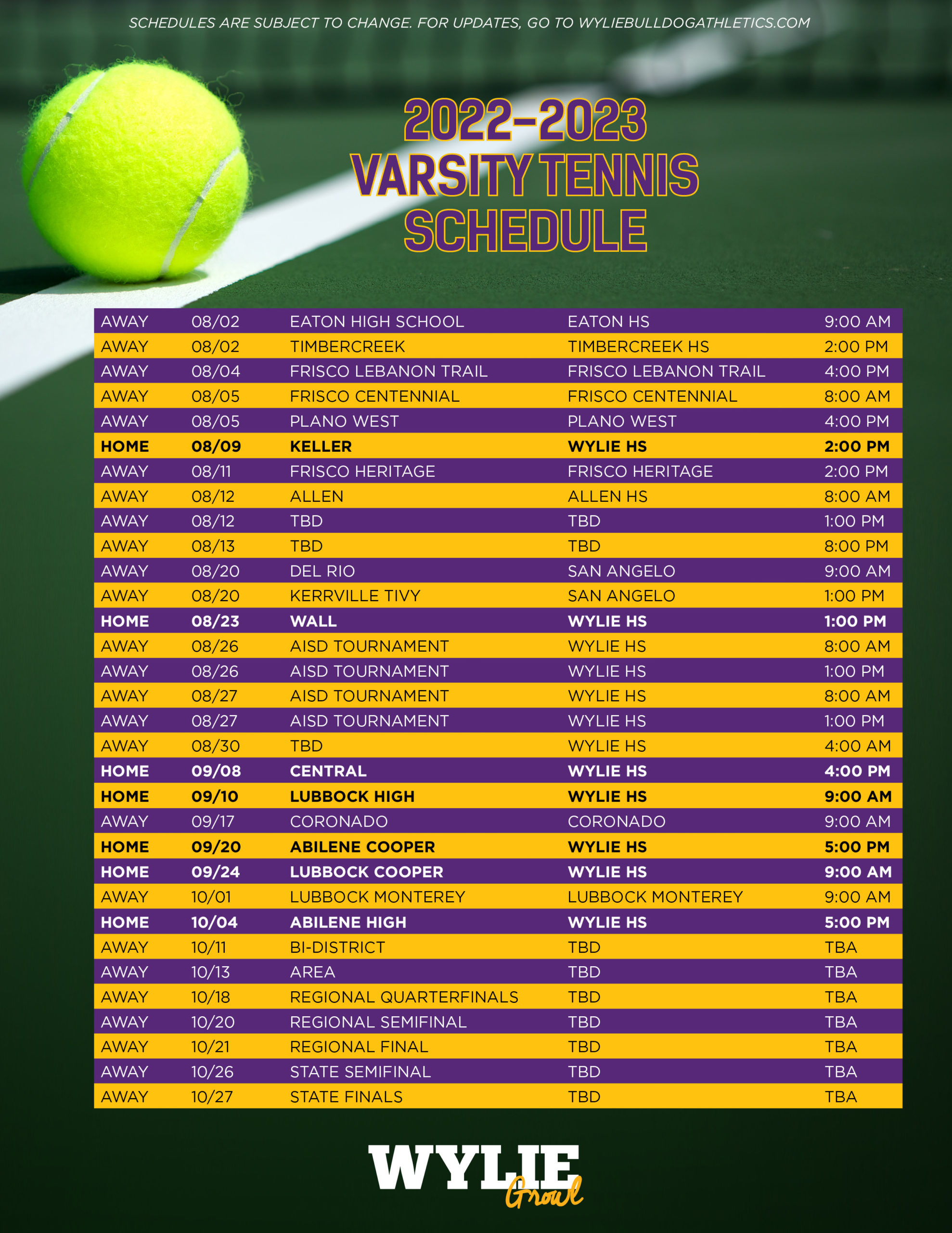 Wylie Tennis Schedule 