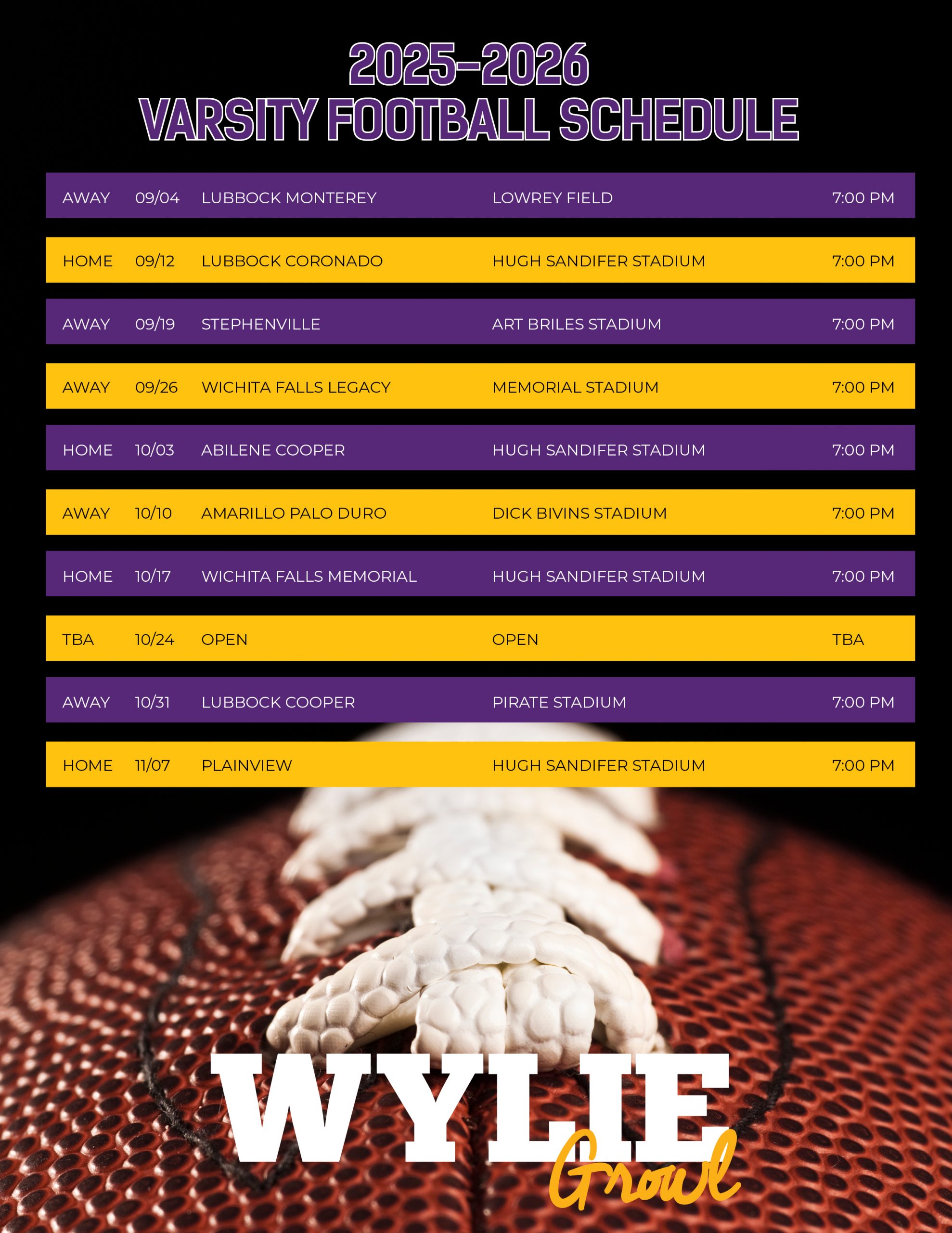 Wylie Football Schedule 