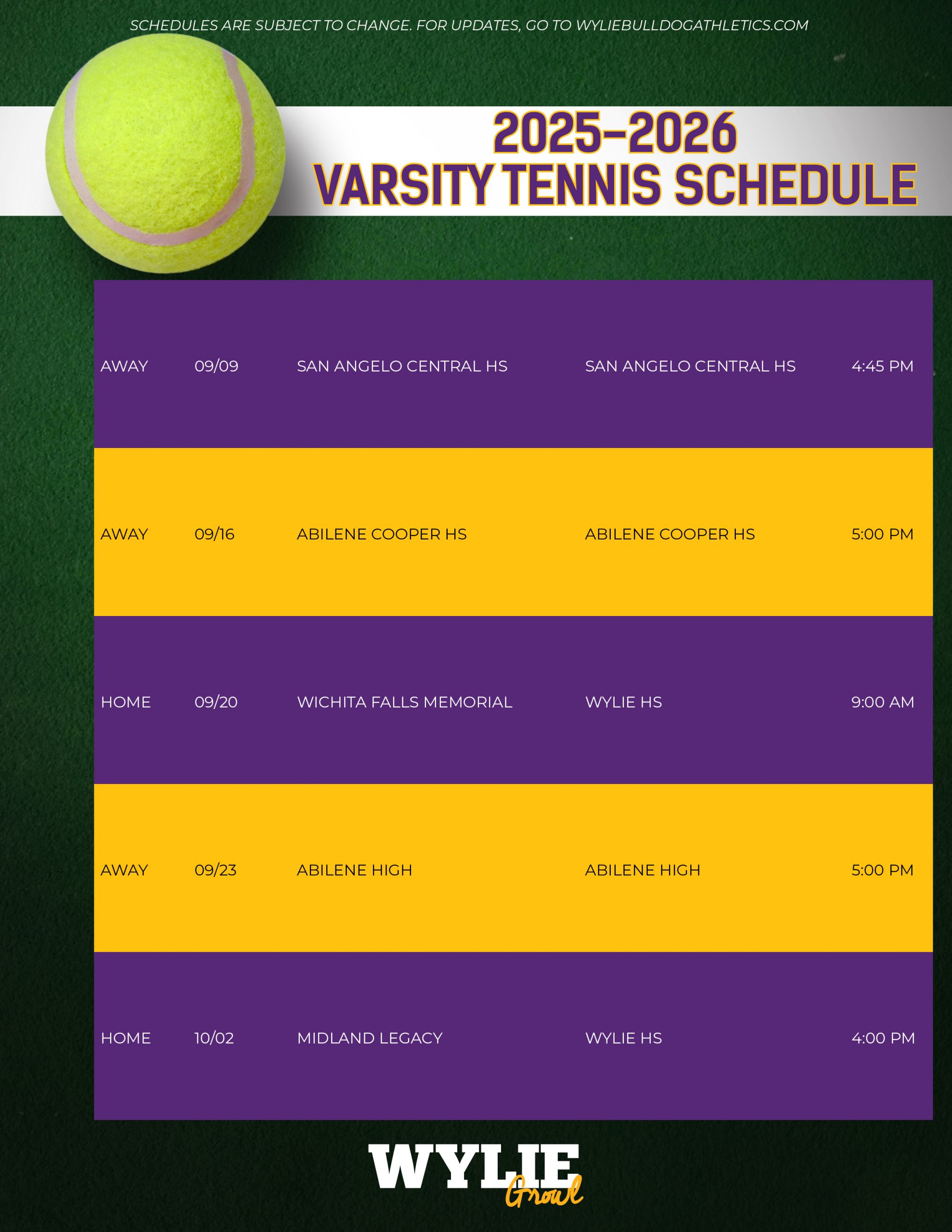 Wylie Tennis Schedule 