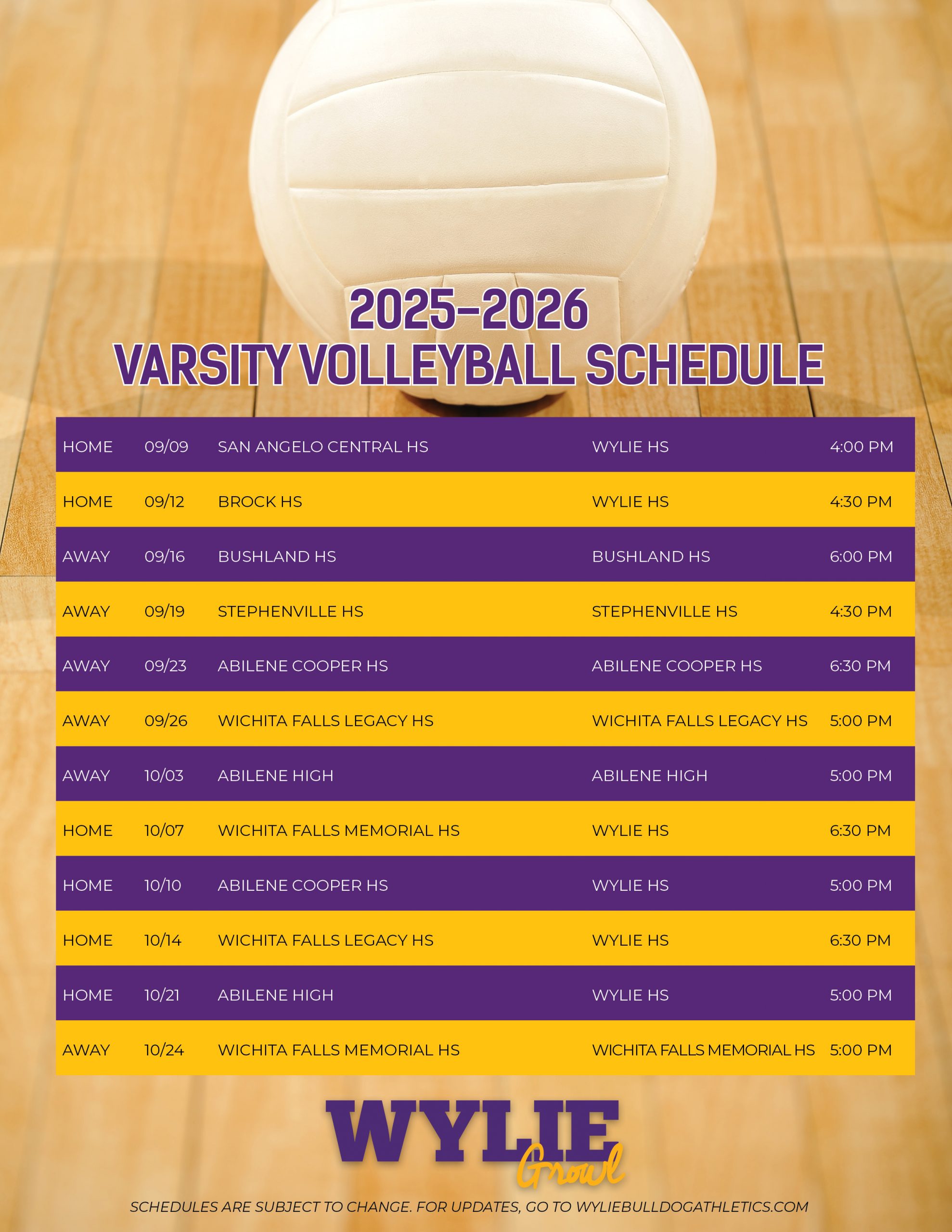 Wylie Volleyball Schedule 