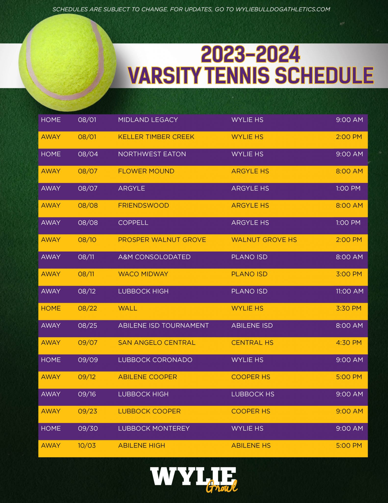 Wylie 2023 Tennis Schedule The Wylie Growl