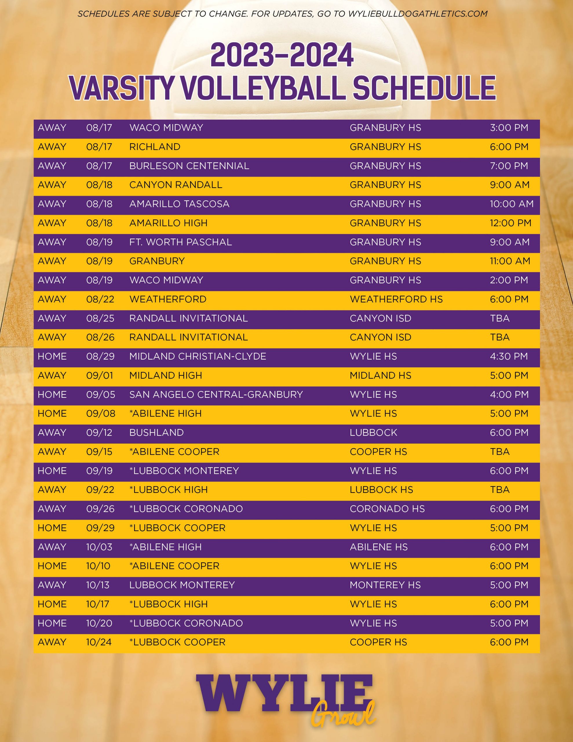 Wylie Volleyball Schedule 