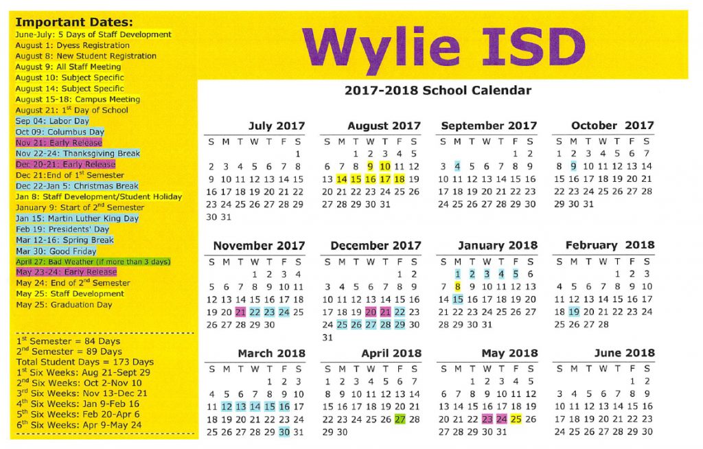 Wylie Calendar 2017-2018